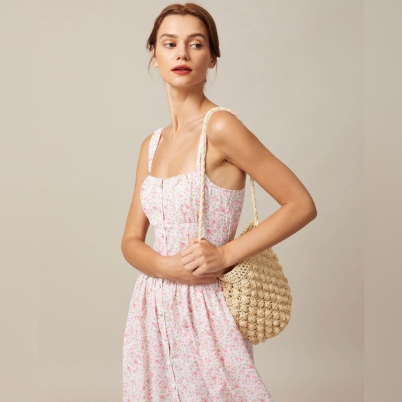 NWT! The Pink Square Neck Pleated Floral Midi Dress - Picture 4 of 8